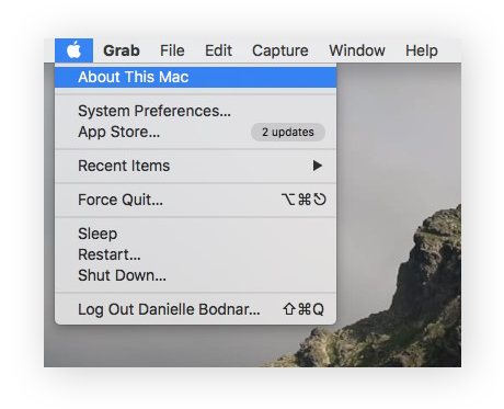 The Apple menu, with the option "About this Mac" selected.