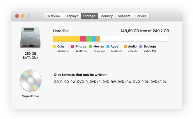 Storage tab in the About this Mac window.