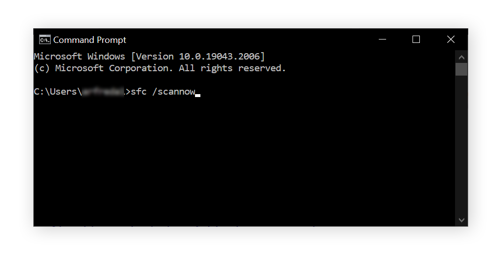 Command prompt is shown and the aforementioned command has been typed in.