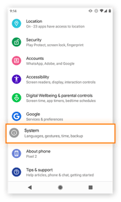 Opening System in Android settings.