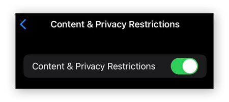 Commutateur Restrictions de contenu et de confidentialité en position Activé.