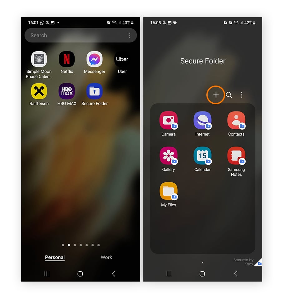 Hiding apps on a Samsung phone using the Secure Folder feature.