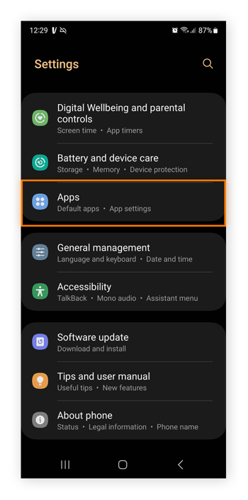 Go to Apps in Settings