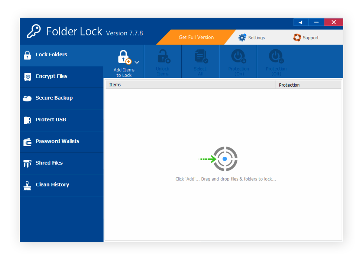 The Folder Lock file encryption program for Windows 10