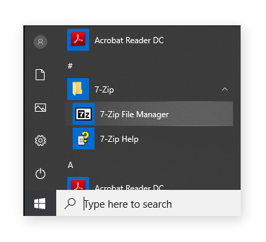 7-Zip File Manager in the Windows directory