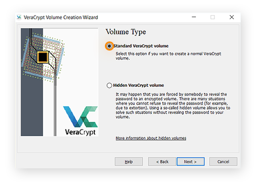 Selecionando a configuração de visibilidade do volume no VeraCrypt para Windows