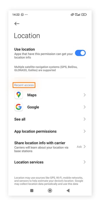 You can see which apps recently accessed your location on Android in the location menu.