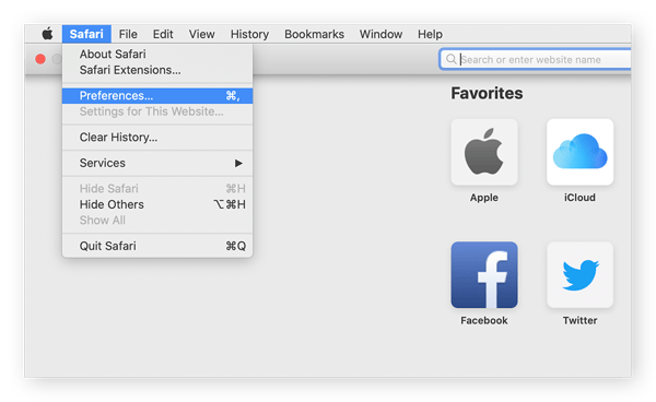 Navigating to the Preferences menu in Safari on macOS