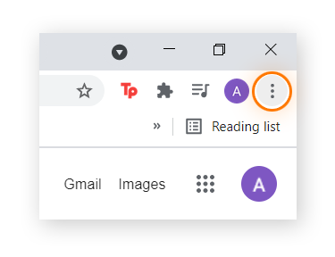 O ícone de três pontos está localizado no canto superior direito do navegador Chrome.
