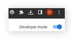 Ativação do modo de desenvolvedor no gerenciador de extensões do Chrome