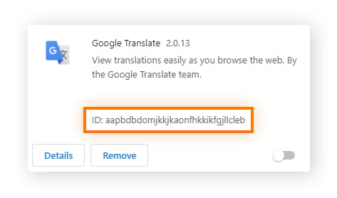 The Google Translate extension as viewed in Developer mode