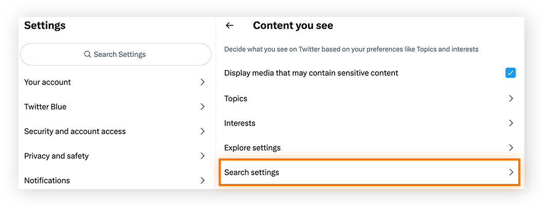 Click Search settings