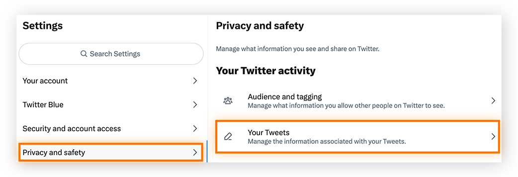 Klicken Sie auf "Datenschutz und Sicherheit > Deine Tweets".