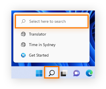 Typing Control Panel into the search box on Windows 11.