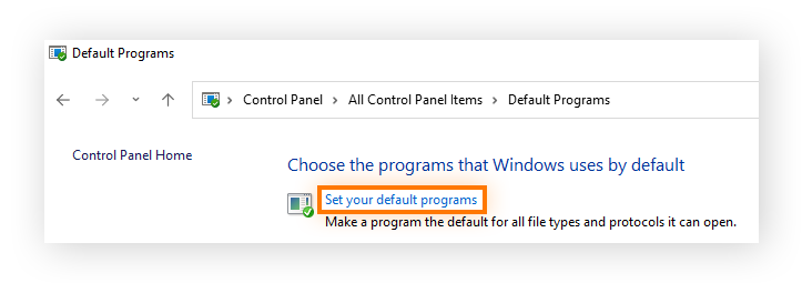 Elija Establecer programas predeterminados para comenzar el cambio del navegador predeterminado a Chrome en Windows 11.