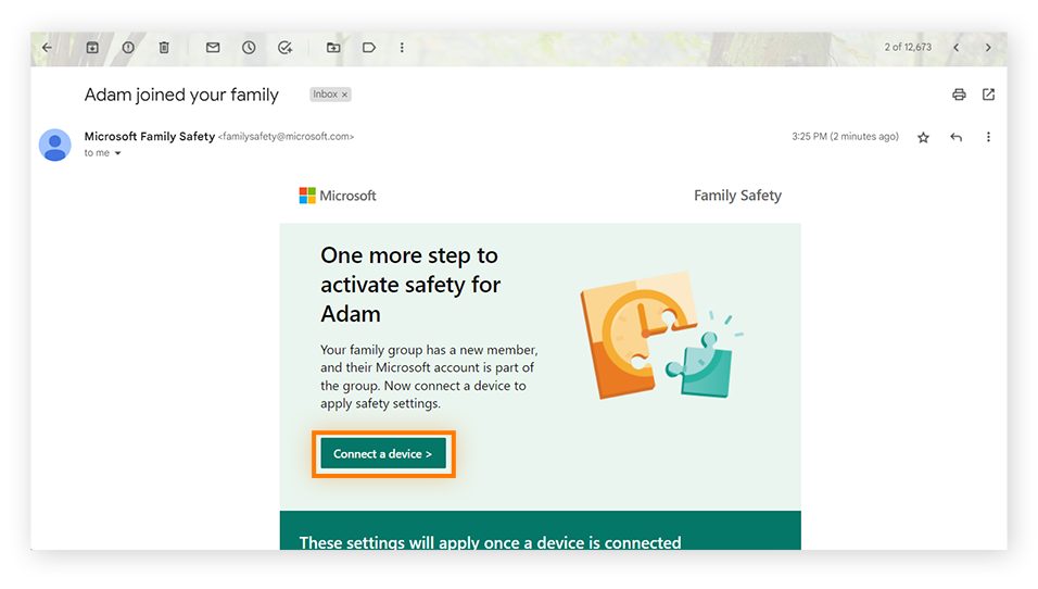 Connect a device to activate and apply Microsoft safety settings.