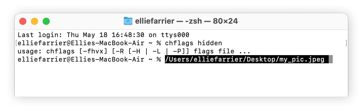 How to hide a file on Mac using Terminal.