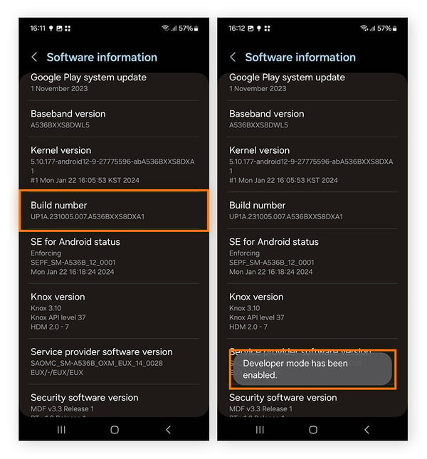 Enable developer options on Android phone by repeatedly tapping Build number