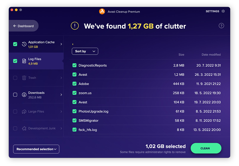 Avast Cleanup for Mac removes junk files, duplicates, and other clutter.