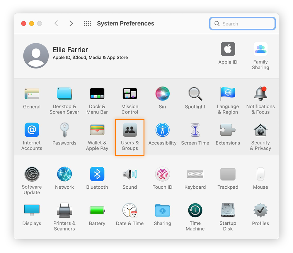 Abra el menú Apple > Preferencias del Sistema > Usuarios y grupos para encontrar los elementos de inicio que ralentizan su Mac.