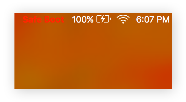 La mention « Mode sans échec » s’affiche normalement en rouge dans la barre de menus supérieure de votre Mac.