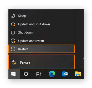 Power options for Windows 10.