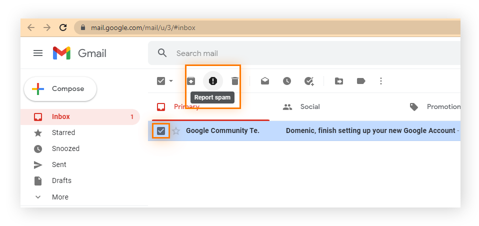 Denunciando spams no Gmail