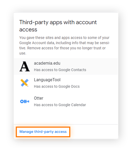 please highlight "Manage third-party access"