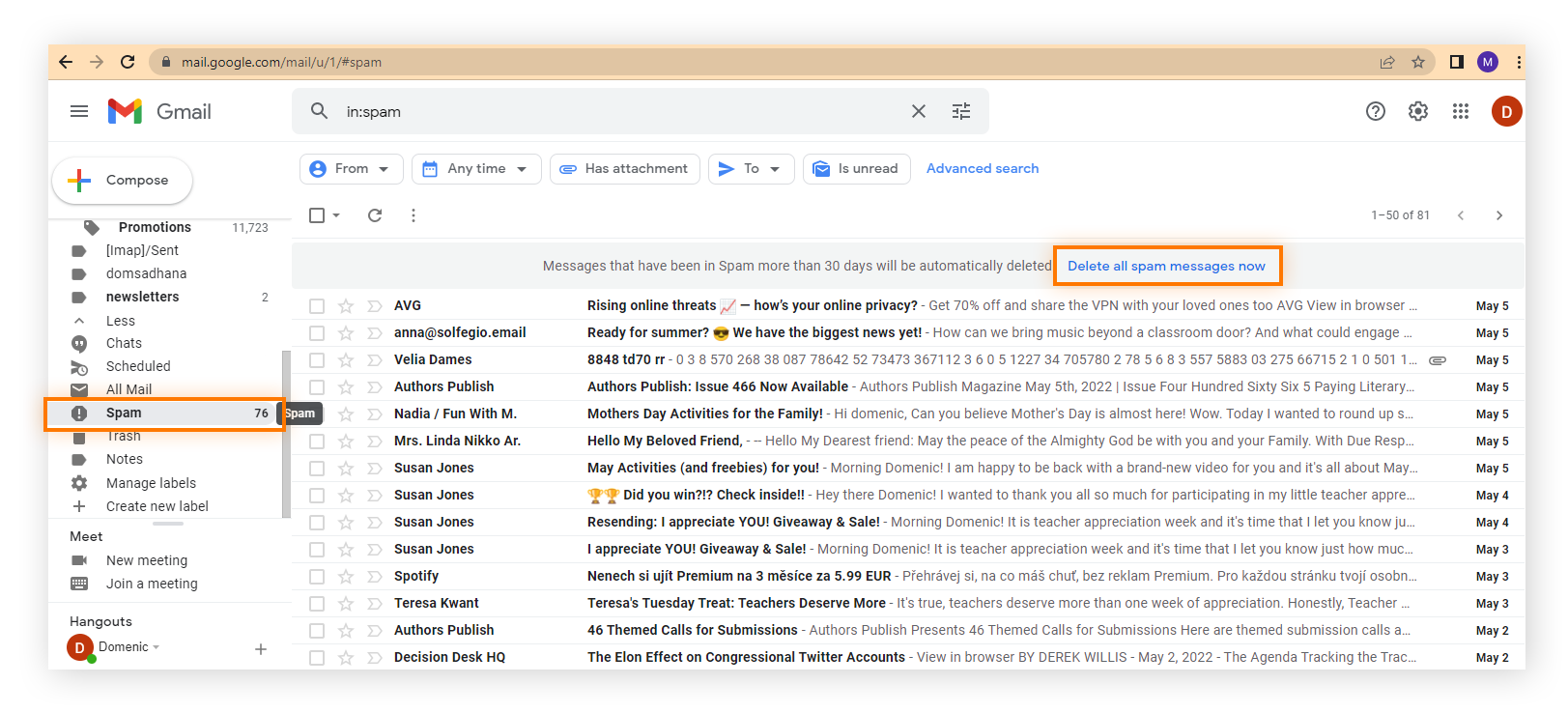 Eliminación del spam en Gmail