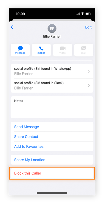 Nas informações do contato, toque em Bloquear este chamados para bloquear o recebimento de spam no iMessage ou nos aplicativos de mensagens no iPhone.