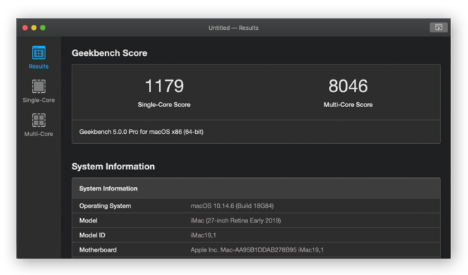 The Geekbench 5 performance testing tool for Mac.