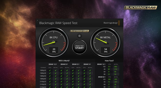 The Blackmagic speed testing tool for Mac.