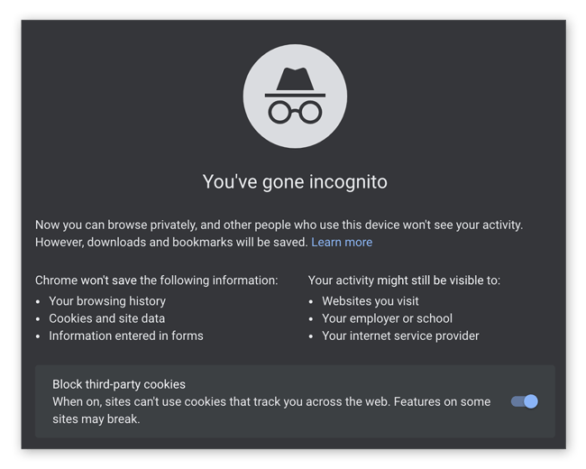 Die Startseite für den Inkognito-Modus von Google Chrome.