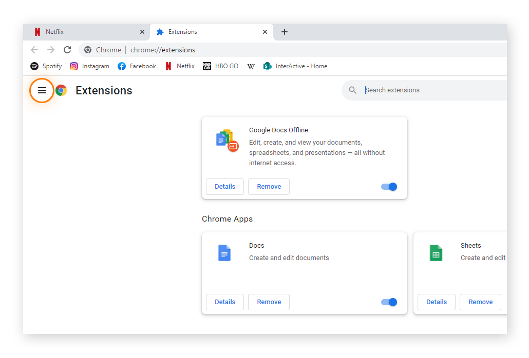 Accessing the Google Chrome Web Store via the Extensions menu.
