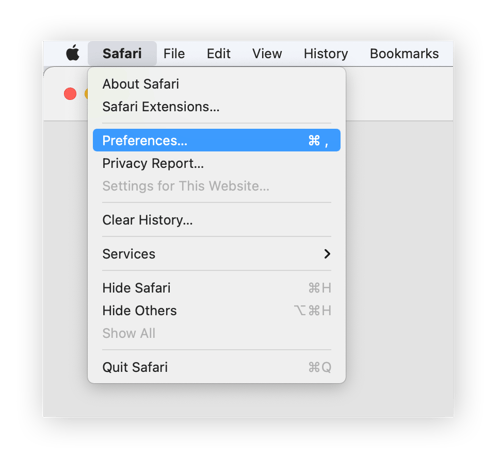 Opening the Preferences menu in the Safari browser.