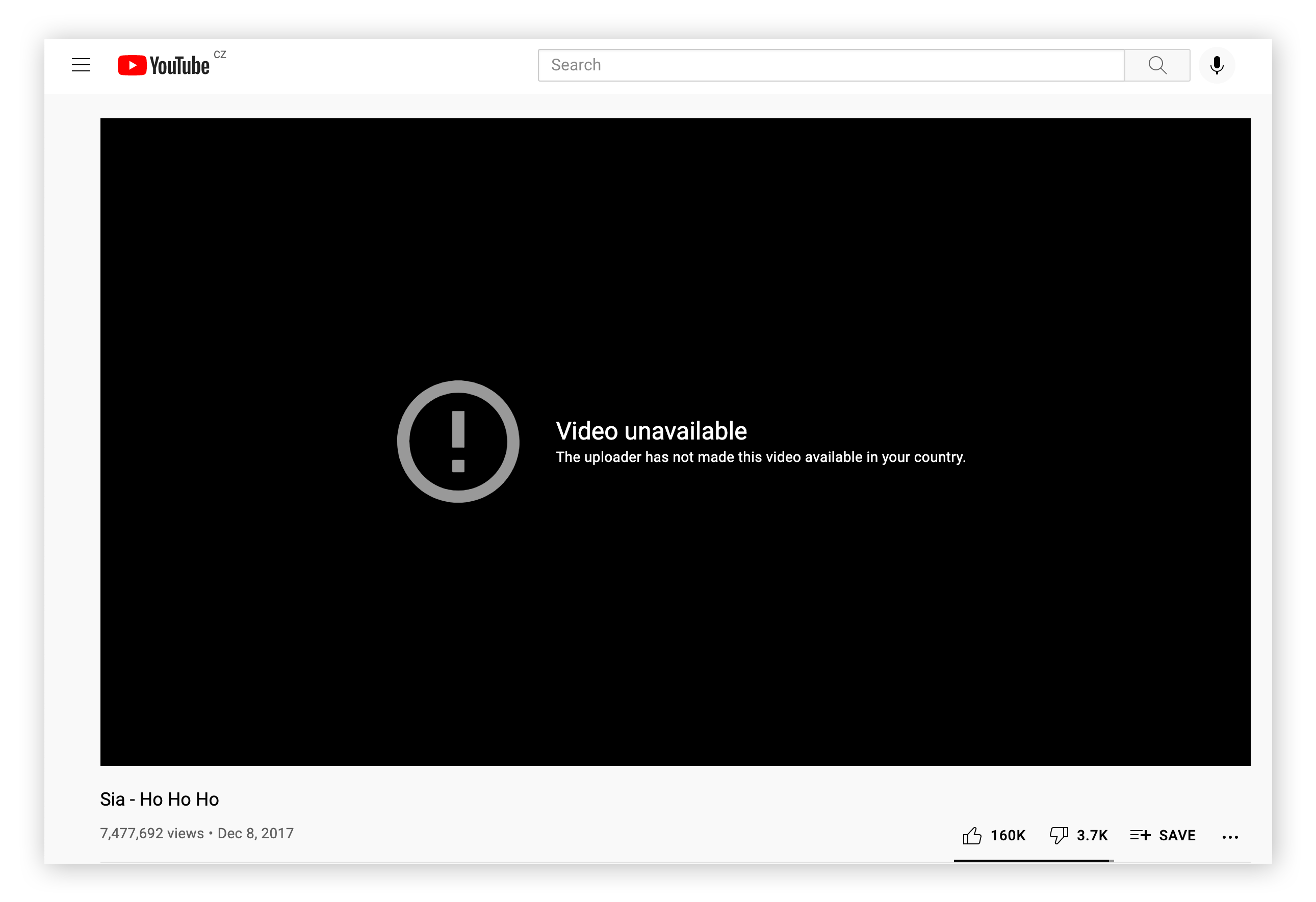 Un ejemplo de un vídeo de YouTube bloqueado debido a restricciones de geolocalización.