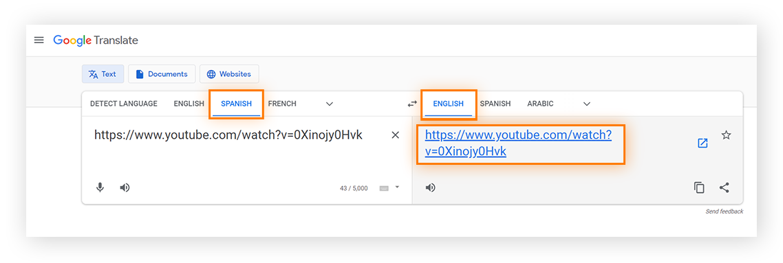 Para desbloquear vídeos do YouTube, cole o link do vídeo no Google Tradutor, depois abra o link de novo no campo traduzido.