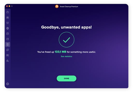 Avast Cleanup will confirm that your Mac apps have been successfully deleted.