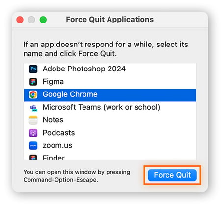 Force quitting an app from the macOS Force Quit Applications feature.