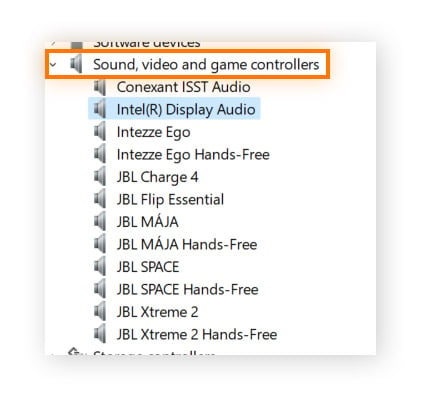 Gestionnaire de périphériques Windows 11 avec la section Son, vidéo et contrôleurs de jeu développée et affichant les périphériques audio.