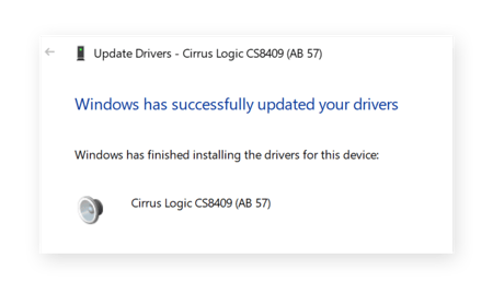 Un mensaje que dice «Windows ha actualizado correctamente sus controladores»