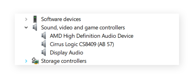 Device Manager showing audio drivers