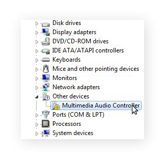Device manager showing missing drivers