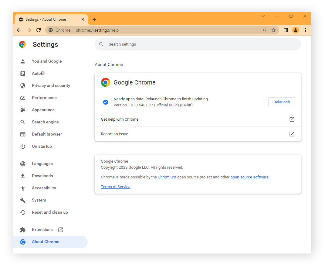 Actualización de Google Chrome en Windows y Mac desde la configuración de Chrome.