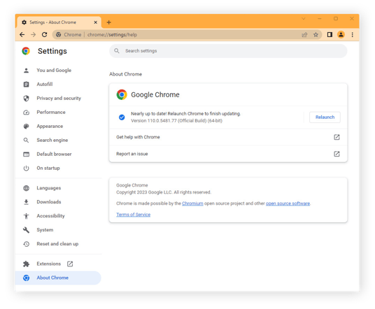 Opdatering af Google Chrome på Windows og Mac via Chrome -indstillinger