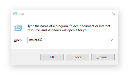 Using the Run window to get a summary of your System Information in Windows.