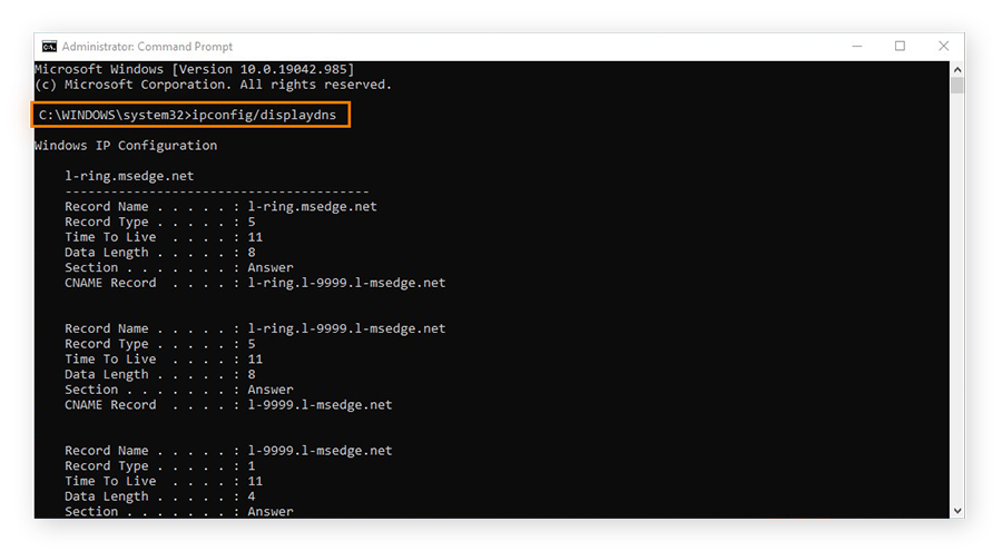 Ver el historial de DNS en el Símbolo del sistema de Windows para Windows 10