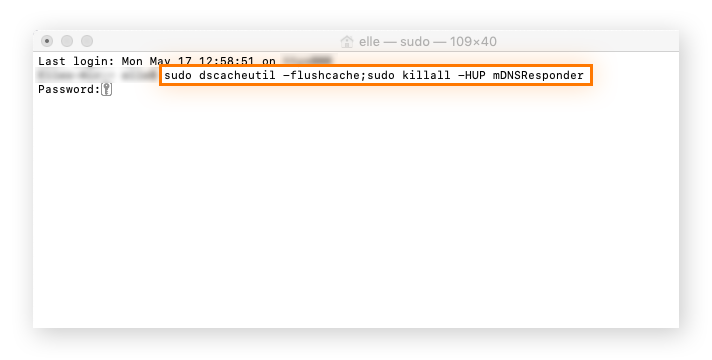 Command in Terminal to flush the DNS cache on macOS.