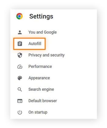 Autofill is highlighted in Settings