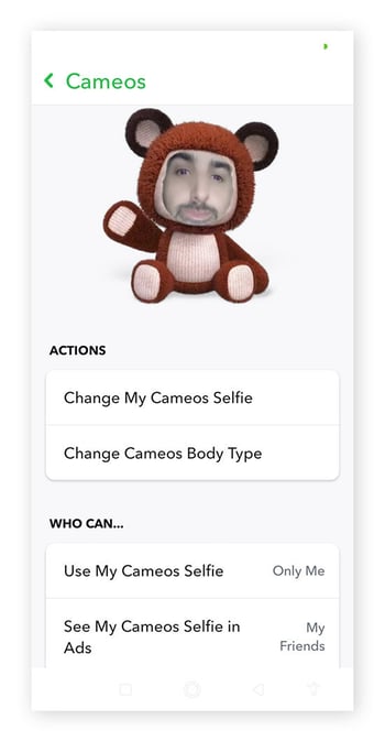 Snapchat-Bildschirm "Cameos"